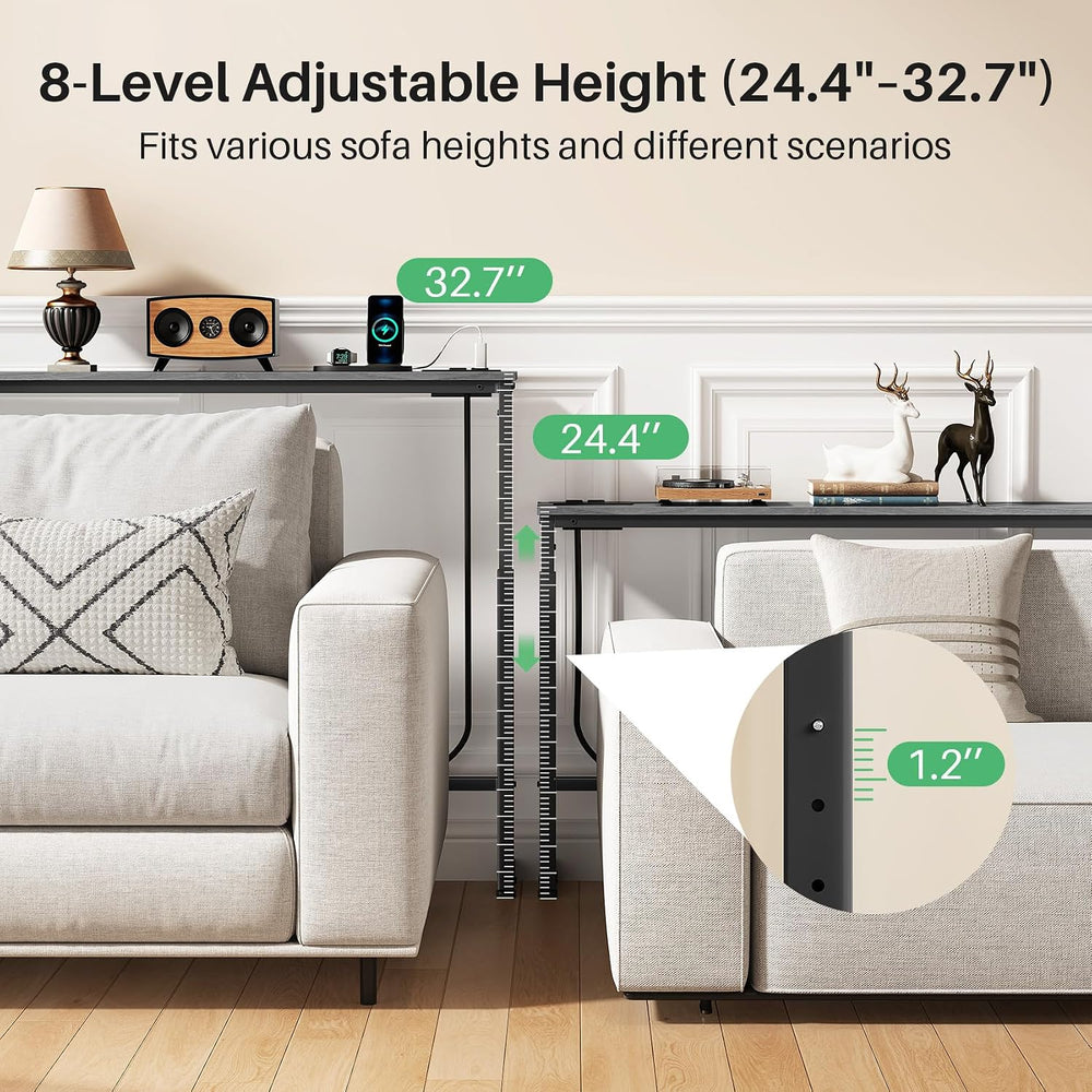 Kitstorack Narrow Sofa Table with Charging Station, 78.8" Behind Couch T...