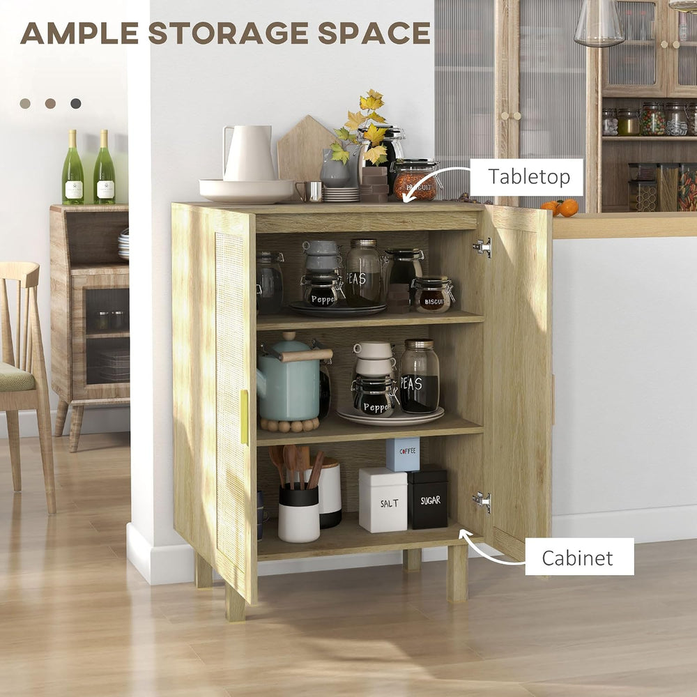 HOMCOM Boho Sideboard Buffet Cabinet, Coffee Bar Cabinet with 2 Rattan Doors ...