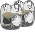 HOUSE AGAIN 2 Pcs Pop Up Laundry Hamper, Strong Mesh Laundry Baskets Collapsible, Hamper with Handles and Side Pocket, Portable Foldable Dirty Clothes for Dorm, Laundry room and Travel Storage, Grey