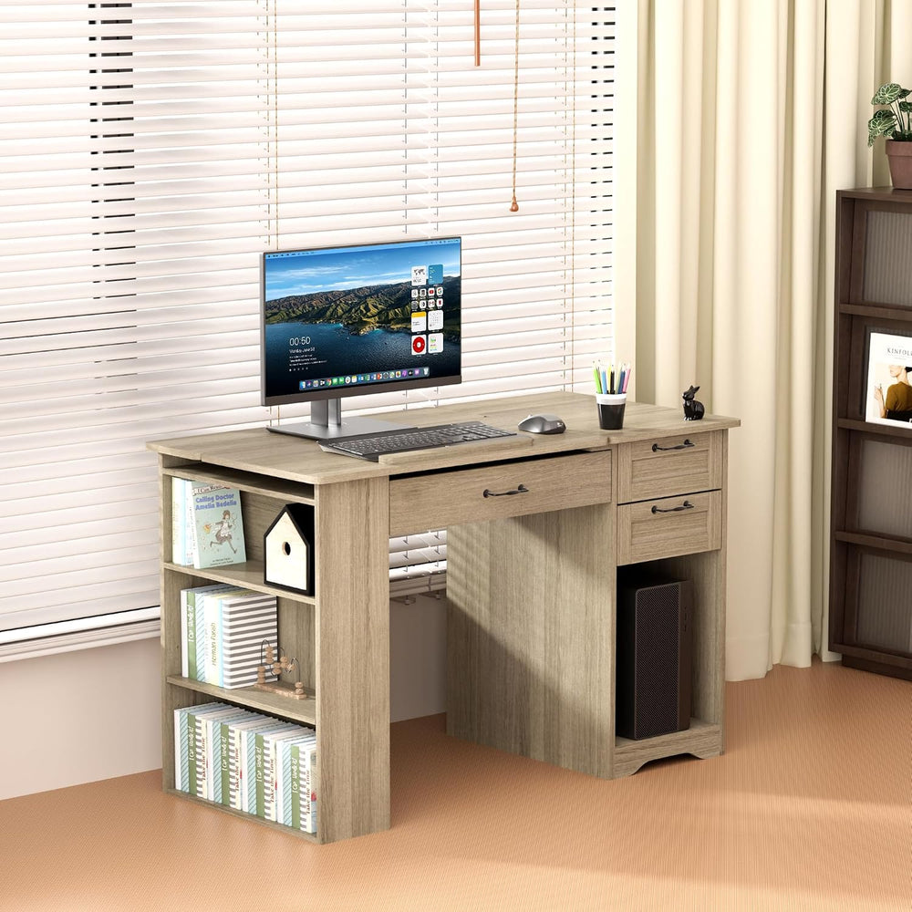 Drafting Table with Storage Cabinet & Drawers, Adjustable Drawing Table w...