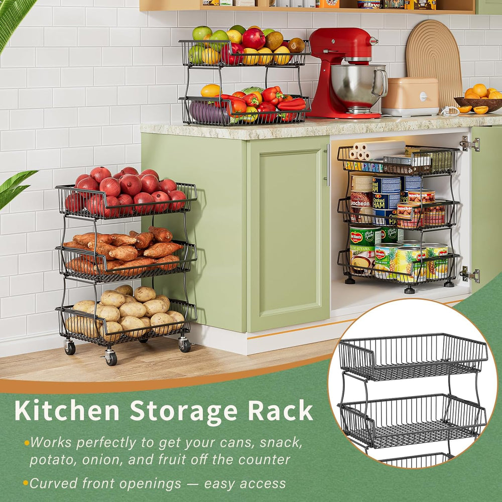 OKZEST Pantry Organizers and Storage Cart with Upgraded Metal Hub Casters | F...