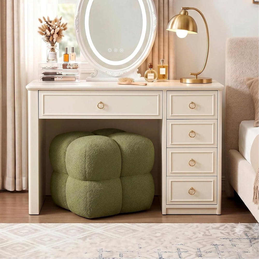 Zesthouse Square Pouf Ottomans Set of 2, Modern Vanity Chair for Bedroom | Bo...