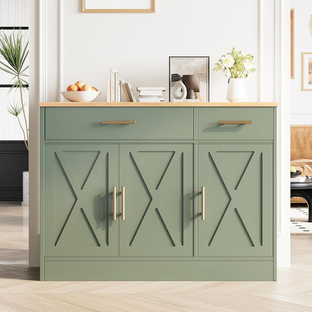Vongrasig 43" Farmhouse Sideboard Buffet Cabinet with Storage, Green