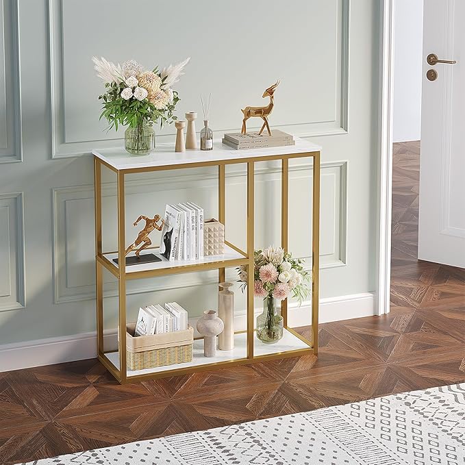 WOHOMO Console Table, Small Entryway Table with Storage Shelves 12'' ...