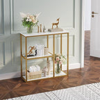 WOHOMO Console Table, Small Entryway Table with Storage Shelves 12'' Narrow Sofa Table Modern Hallway Table for Living Room 31.5" x12''x31.5'' White and Gold