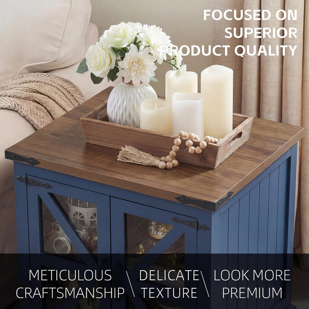 Farmhouse End Table, 24" Large End Tables with Storage, Rustic Square So...