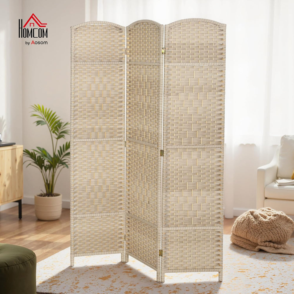 HOMCOM 3 Panel Room Divider 6 Ft Privacy Screen Hand-Woven Washed Oak