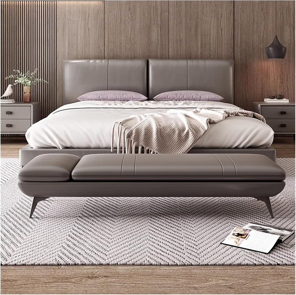 Modern Leather Bench with Soft Padded Entryway Lounges with Metal Leg Comfort...
