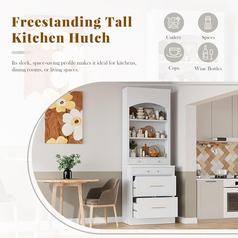 83.7" Tall Kitchen Pantry Cabinet with Faux Marble Top - Freestanding St...