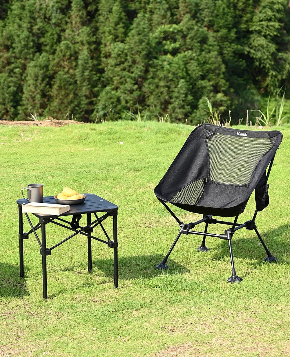 iClimb Lightweight Stable Alu. Folding Square Table Roll Up Top (Nature, S)