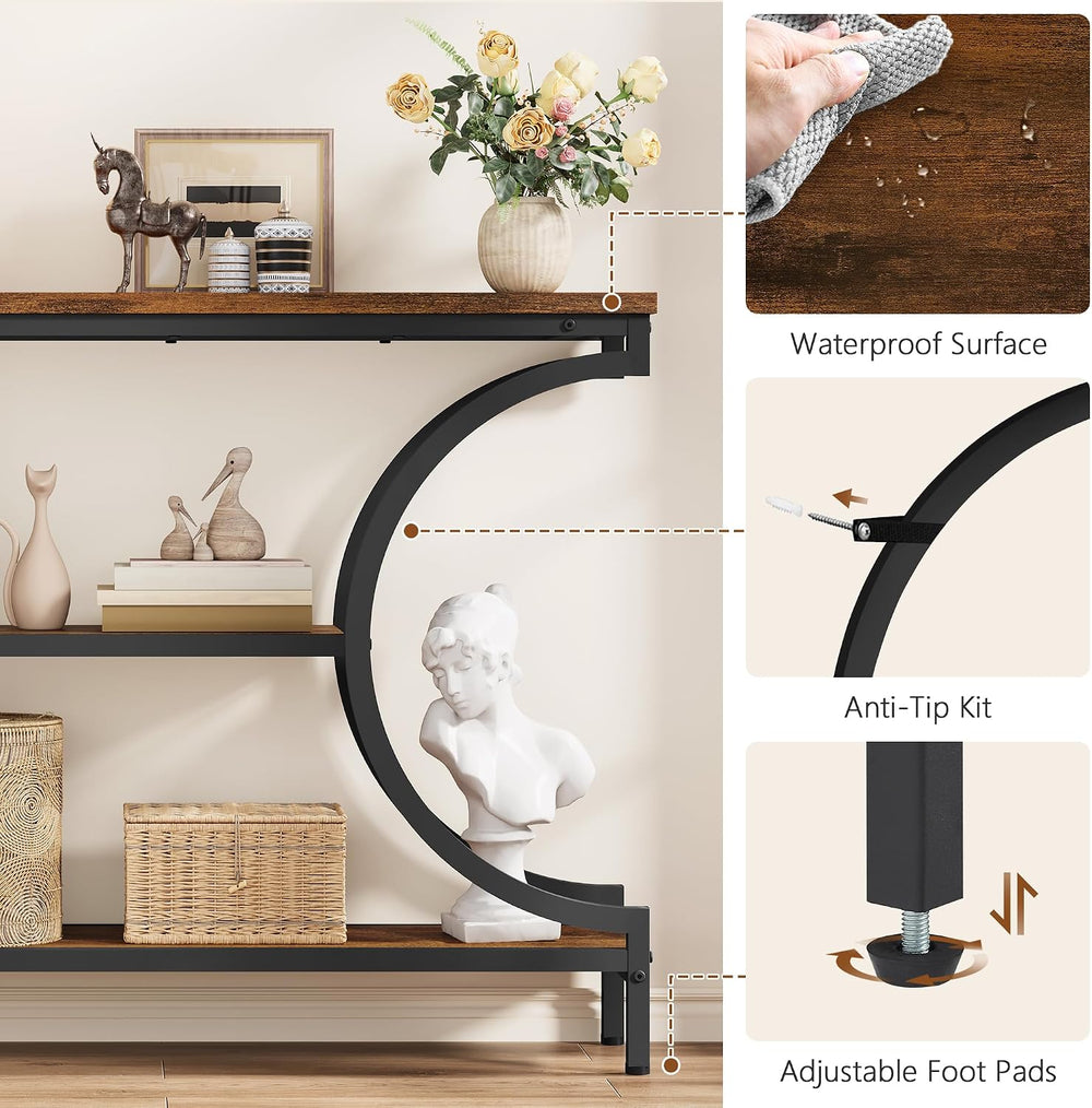 Hoctieon Console Table, 3-Tier Industrial Entryway Table with Storage, Hallwa...
