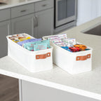 OrganiHaus Narrow Storage Bins 15x06in, Small Closet Bins for Shelves, Bathroom Storage Baskets for Shelves, Narrow Baskets, Fabric Organizer with Handles, Toilet Paper Organizer - 2 Pack, Off-White
