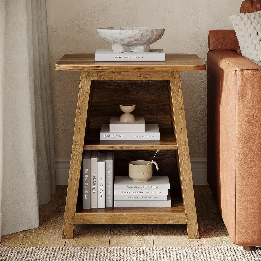 Tribesigns 3-Tier Rustic Farmhouse Wooden End Table with Open Storage Shelves...