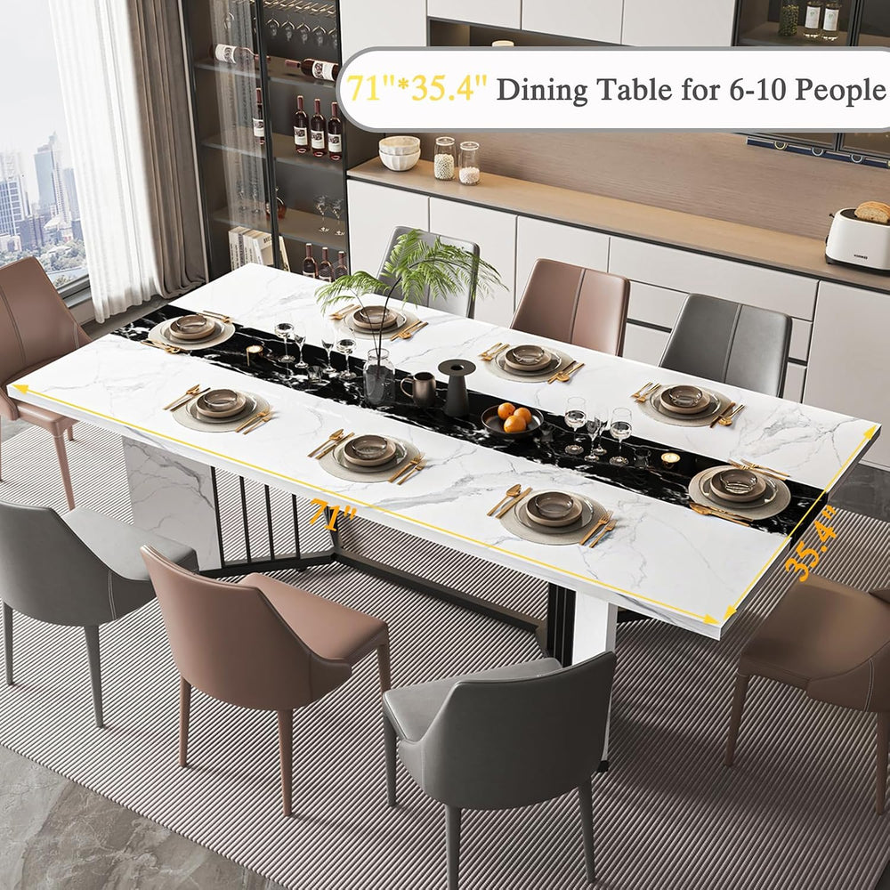 JassmiPkwy 71 Inch Dining Table for 6 8 10 People, Rectangular Faux Marble Ki...