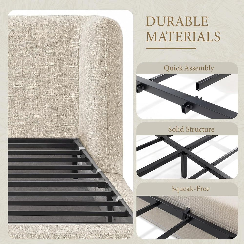 XIAO WEI Queen Cloud Bed Frame, Upholstered Platform Bed Frame with Headboard...