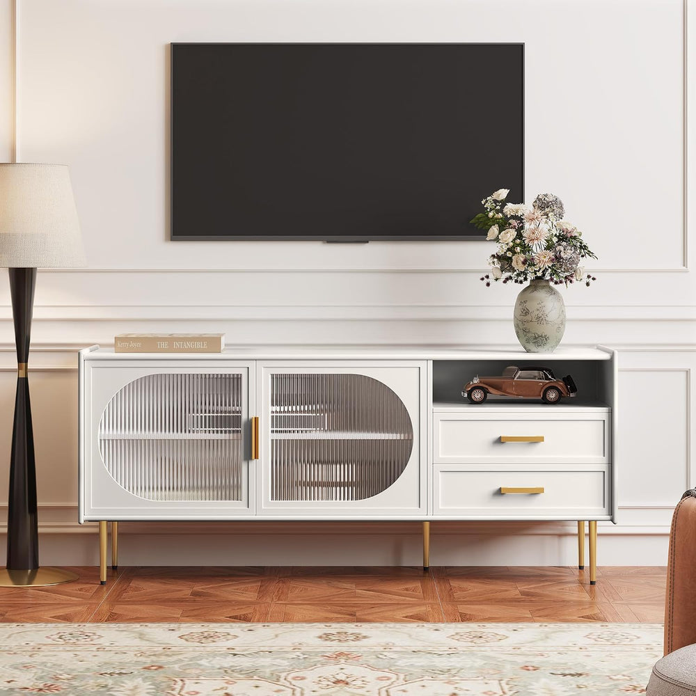 ARTPOWER 60" Modern TV Stand, Entertainment Center with Storage, White |...