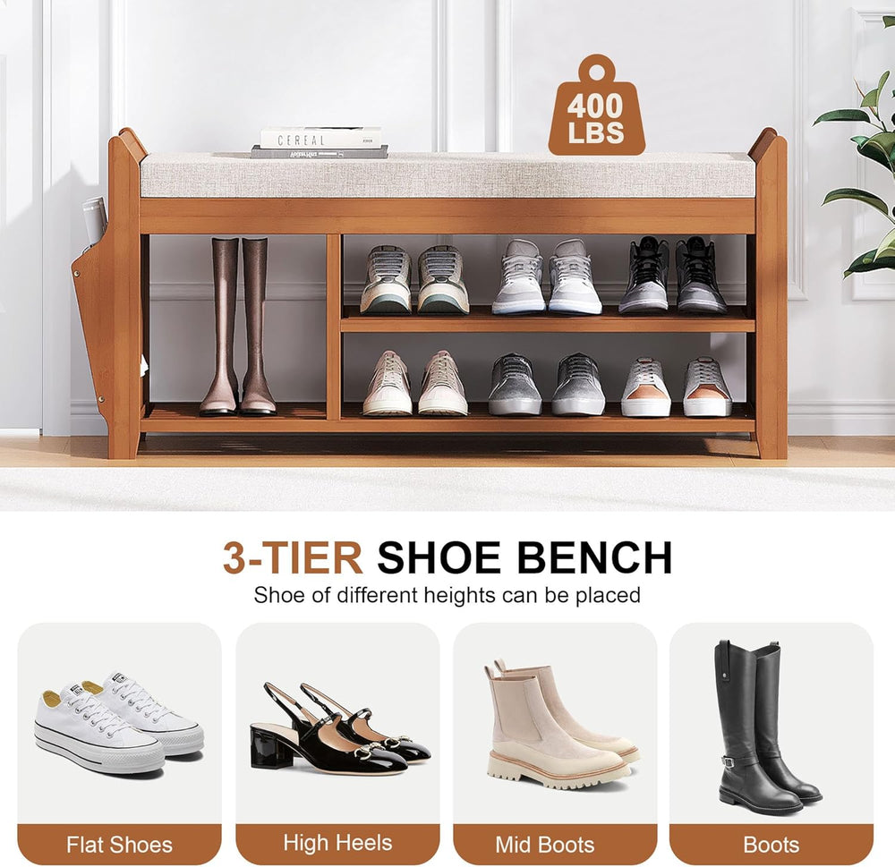 PETKABOO 39.4" Shoe Bench with Coat Rack Hidden Drawer and Side Holder, ...