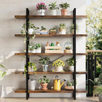 2PCS Heavy Duty 5 Tier Industrial Bookcase for Home Office, Rustic Brown | 47" Wide Wood Bookshelf,120 lbs Shelf Capacity, Rustic Open Shelving Display,3CM Upgraded Thicken Board,Easy to Assemble