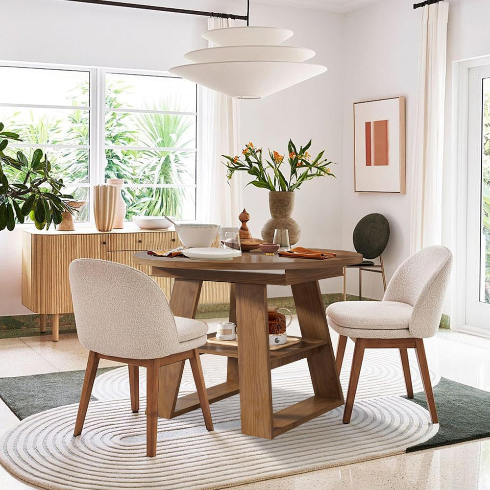 43.3in-59in Extendable Round Dining Table for 4-8, Modern Kitchen Oval Dining...