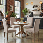 Upholstered Dining Chair Modern Stylish Parsons Kitchen Diner High Back with Silver Nailhead Trim & Wood Legs, Set of 4, Fabric Beige