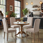 Upholstered Dining Chair Modern Stylish Parsons Kitchen Diner High Back with Silver Nailhead Trim & Wood Legs, Set of 4, Fabric Beige
