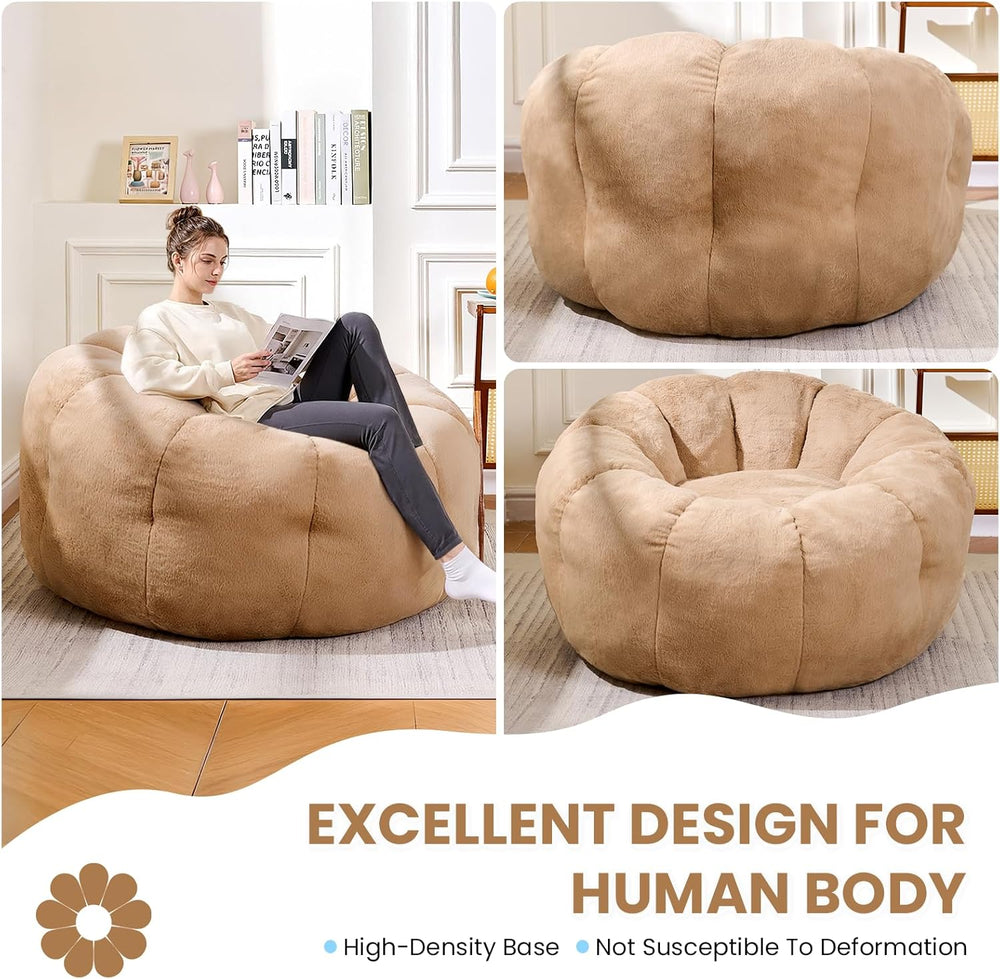 Flower Bean Bag Chair for Teens and Young Adults, Soft Faux Fur Floor Seating...