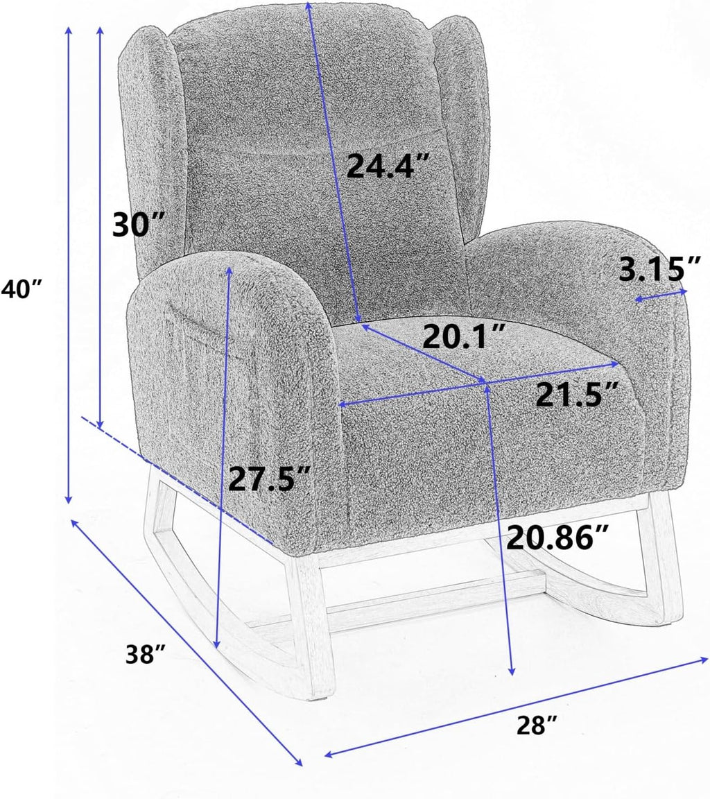Khaki Teddy Fabric Rocking Chair with Solid Wood Legs