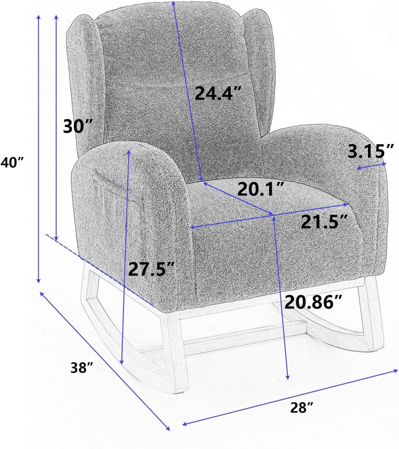 Khaki Teddy Fabric Rocking Chair with Solid Wood Legs