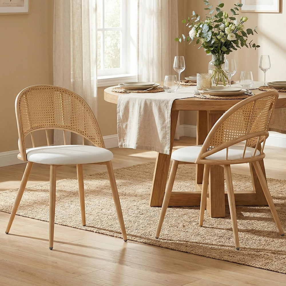 TYBOATLE Rattan Dinner Chairs Set of 2 with Faux Leather Cushion, Modern Dini...