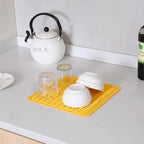 Silicone Dish Drying Mat for Multiple Usage,Easy clean,Eco-friendly,Heat-resistant Silicone Mat for Kitchen Counter or Sink,Refrigerator or Drawer liner Yellow M 12 inches x 12 inches