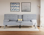 Flamaker Futon Sofa Bed Modern Folding Futon Set Linen Fabric Convertible Recliner Lounge for Living Room with 2 Cup Holders, Removable Armrests (Fabric, Light Grey)