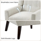 Mid-Century Modern Linen Blend Accent Chair, Beige, Set of 2 | Tufted Button Backrest, 4.5" Plush Seat Cushion, Solid Wood Frame, Easy Assembly, For Living Room Bedroom, & Small Spaces