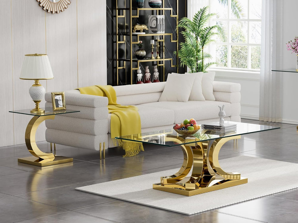 Henf Square Glass End Table Luxury Accent Sofa Side Table, Modern Glass End T...