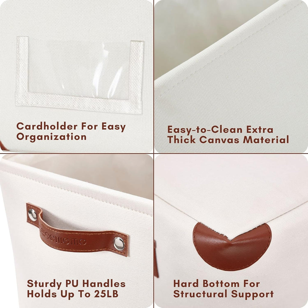 DECOMOMO White Storage Bins Fabric Storage Baskets for Shelves & Linen Closet Organization (Creamy White W/ Label holder, Large - 3 Pack)