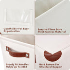 DECOMOMO White Storage Bins Fabric Storage Baskets for Shelves & Linen Closet Organization (Creamy White W/ Label holder, Large - 3 Pack)