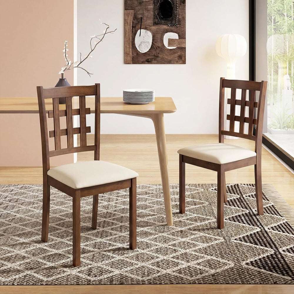 Giantex Wooden Dining Chairs Set of 4, Linen Fabric Upholstered Kitchen Chair...