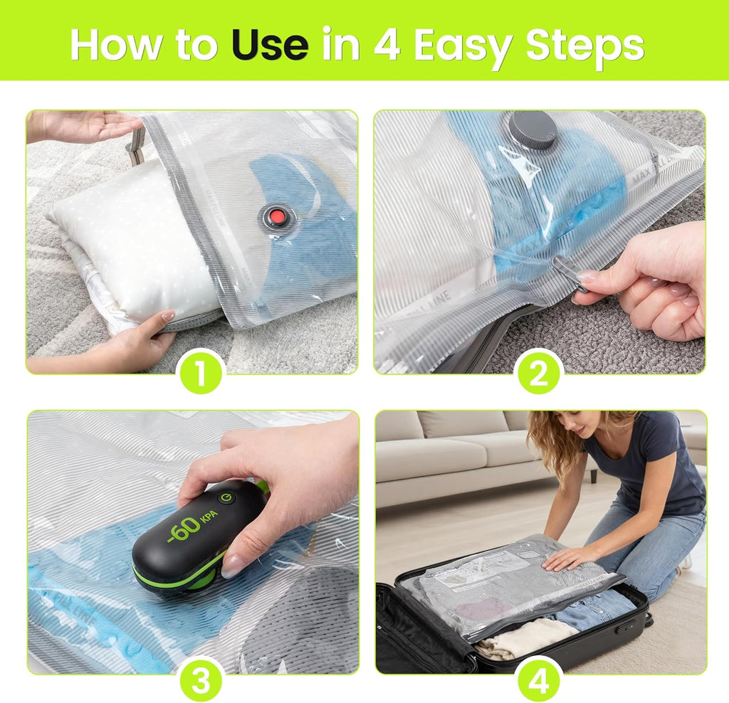 (17PACK) Travel Vacuum Bags with USB Pump-Portable Vacuum Packing Seal for for Travel & Home, Vacuum Compression Packing Seal Bags for Clothes, Bedding & Seasonal Storage