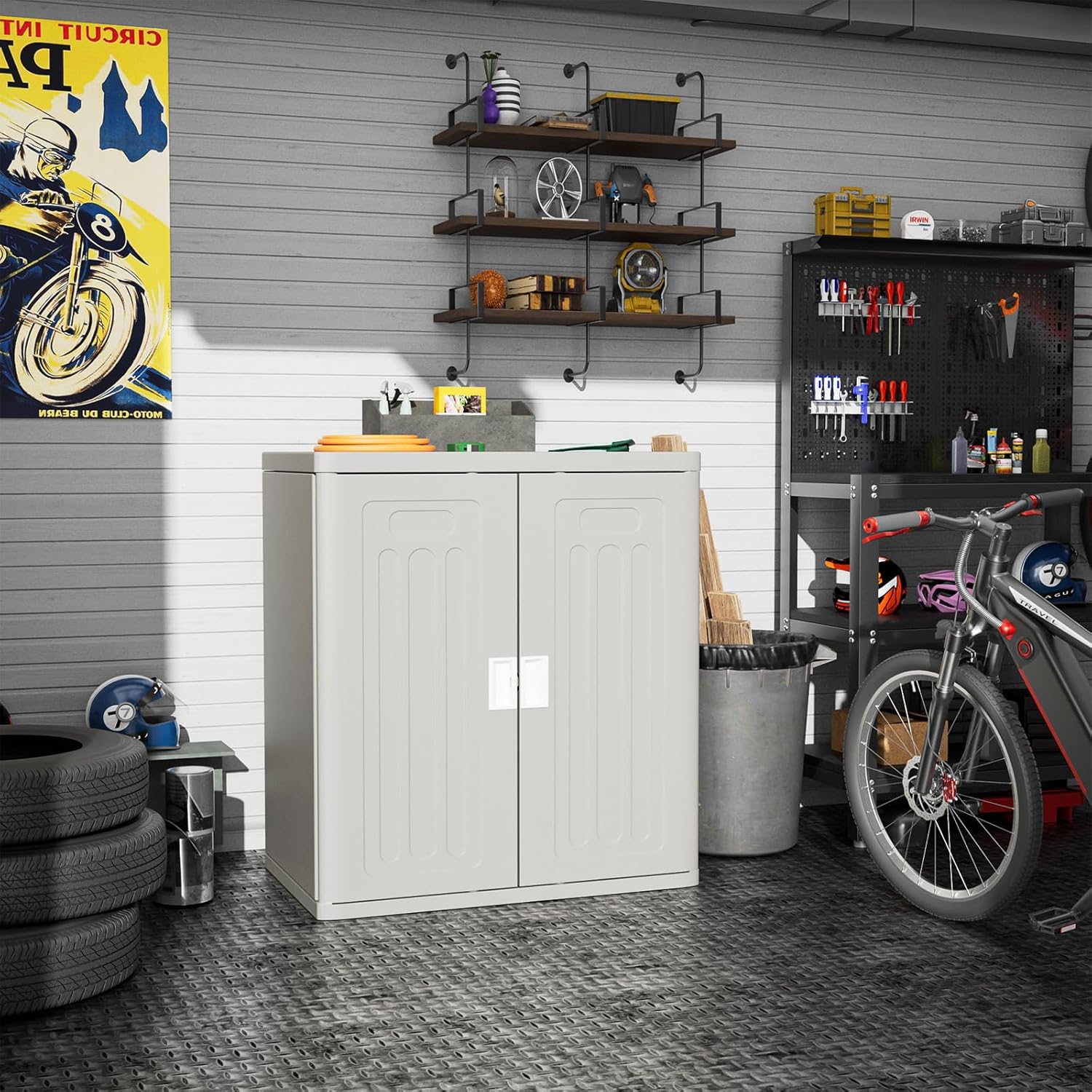 Amopatio Outdoor Storage Cabinet with 2 Shelves, Resin Storage Cabinet Waterproof Plastic Storage Shed - Outdoor Patio Tools, 19.7" D x 29.5" W x35.4 H, Gray