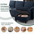 Vongrasig Convertible Sectional Sofa Couch, 3 Seat L Shaped Sofa with Removable Pillows Soft Corduroy Fabric Small Couch Mid Century for Living Room, Apartment and Office (Blue)