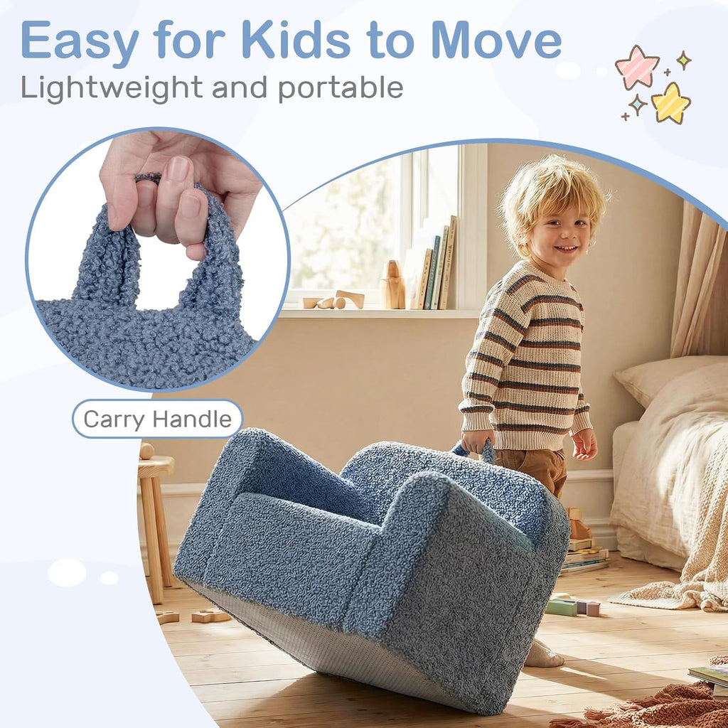 Costzon Kids Couch, Comfy Toddler Sofa Chair with Soft Fleece Fabric Cover, Kids Furniture for Playroom, Children Reading Armchair for Boys & Girls Aged 3+ Birthday (Medial,Blue)