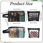 4 PCS Heart Printed Mesh Makeup Bag Set, White & Black Mesh Makeup Bag with Zipper Lipstick Accessories Organizer Mini Travel Organizer Bags for Women(2 Small 2 Square Handle)