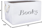 APPLE PIE ORDER Nursery basket, Storage & organizer Bin for Baby, Diapers, Wipes, Books, Toys. White Canvas fabric Decorative Box with Embroidering. (Books - Gray, Medium)