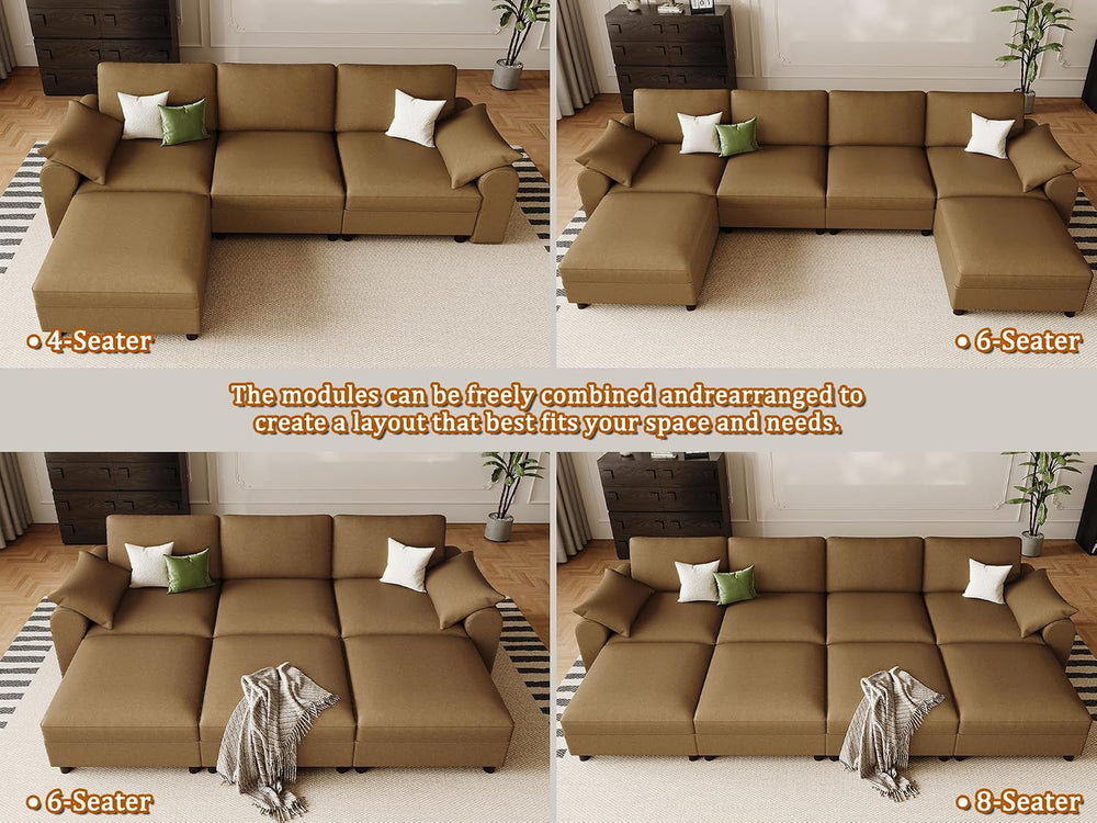 EASE MOOSE Leather Sectional Couch, L Shaped Modular Sectional Sofa, Brown | ...
