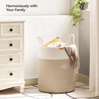 Laundry Hamper 62L,Large Laundry Basket for Clothes,Decorative Storage Basket for Blankets,Cotton Rope Woven basket for bedroom,Brown White