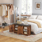 DINZI LVJ Shoe Storage Bench with Cushion, Entryway Bench with Seat & Doors | 3-Tier Shoe Cabinet Bench Fits 9 Pairs, Adjustable Shelves for Boots, Easy Assembly, Farmhouse, Bedroom, 39.4", Rustic Brown