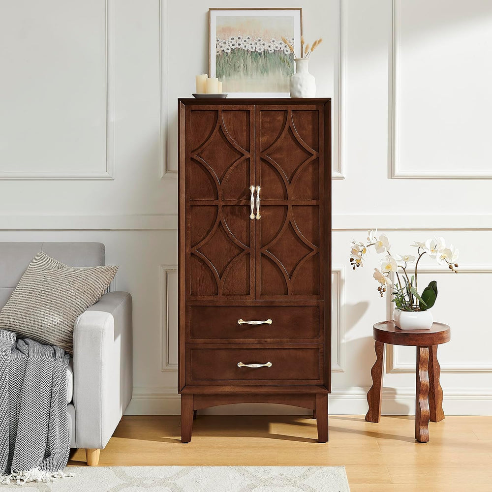 53.5" Tall Kitchen Pantry Cabinet, Mid Century Modern Storage Cabinet wi...