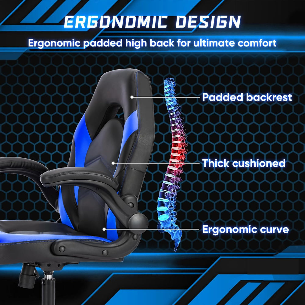 OLIXIS Computer Gaming Chair, Lumbar Support, PU Leather | 360° Swivel Wheels...
