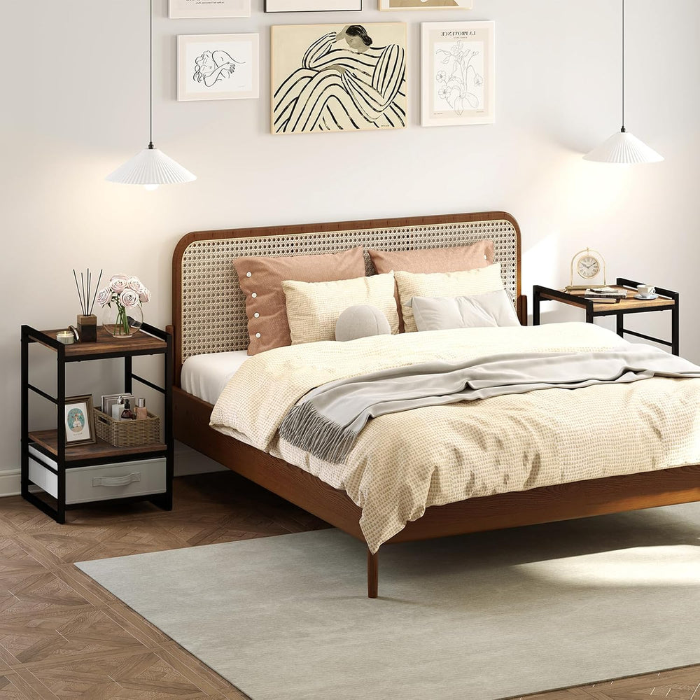 Giantex Industrial Nightstand with Storage Drawer, Rustic Bedside Table with ...