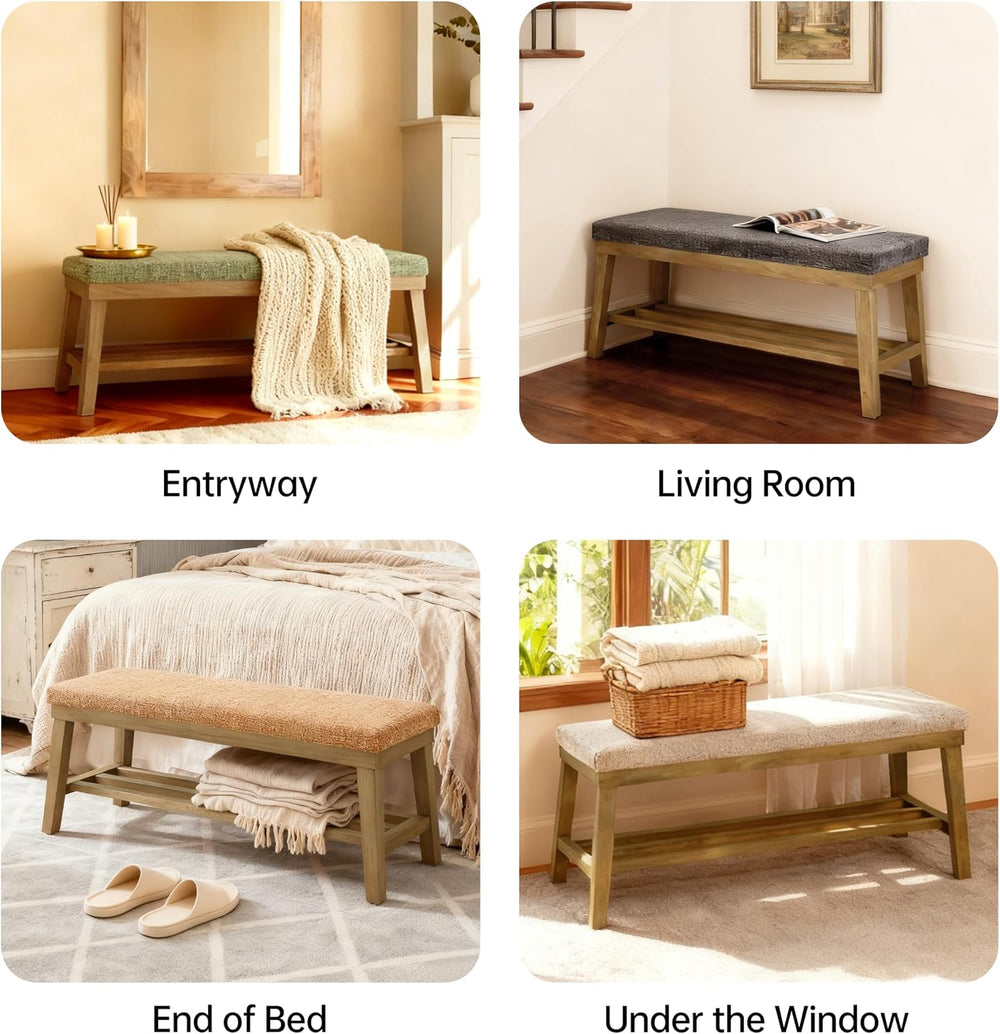 VKNOW Entryway Bench, 44.4" Upholstered Shoe Storage Bench for Entryway ...