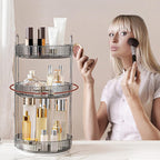 360° Rotating Makeup Organizer, Bathroom Make Up Spinning Holder Rack, Large Capacity Cosmetics Storage Vanity Shelf Countertop, Fits Cosmetics, Perfume, Skincare, Lipsticks(3 Tiers, Gray)